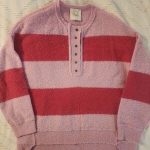 Cozy Pink and Red Striped Women's Sweater